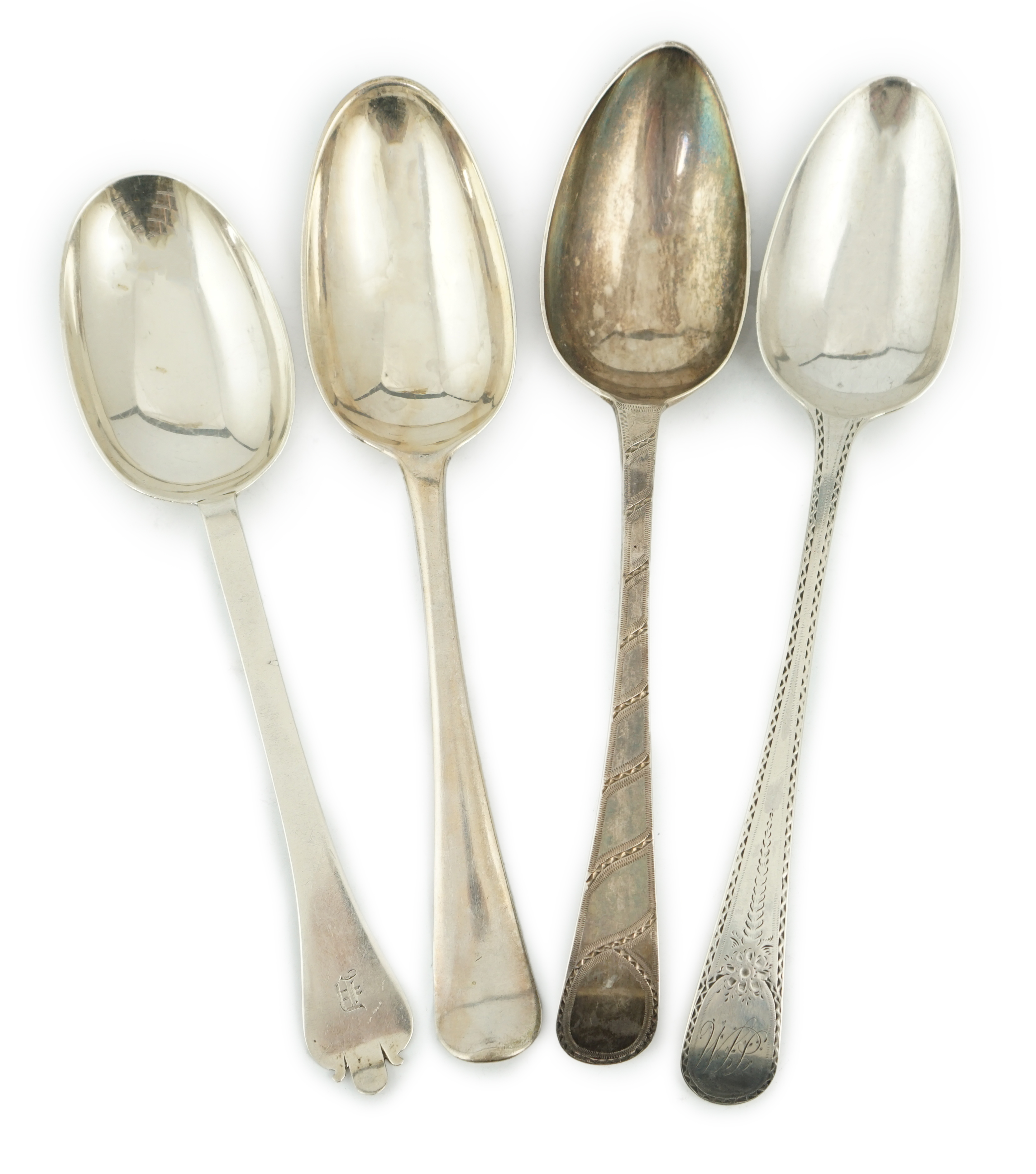 A collection of assorted 18th century and later silver table spoons, etc. various dates, patterns and makers, including a set of six Hanovarian pattern table spoons by Thomas Jackson I, London, 1742